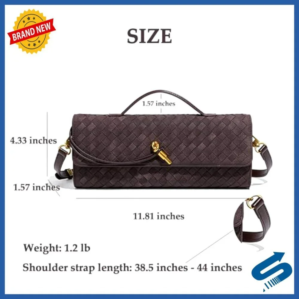 Suede Woven Clutch Evening Bag Elegant Minimal Chic Crossbody Shoulder Purse